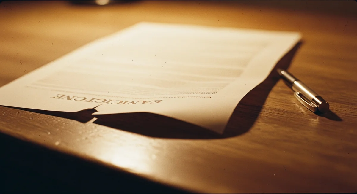 A creased legal document, perhaps an eviction notice, lying askew on a desk, symbolizing errors or a dismissed case.